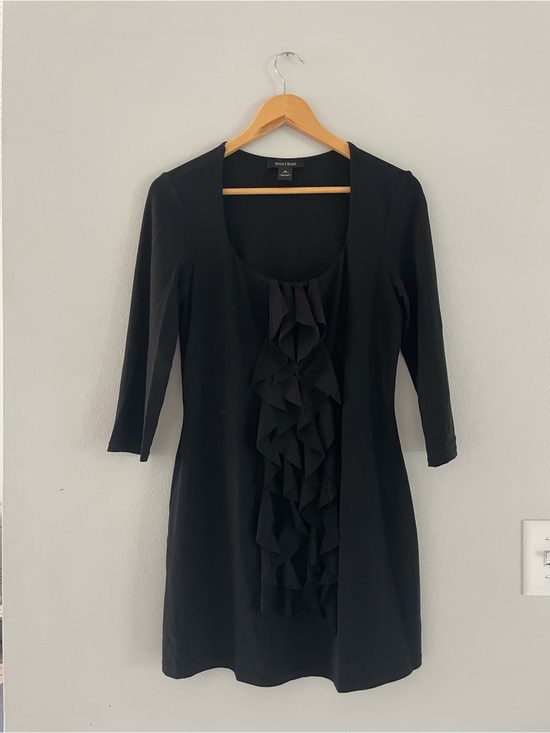 White House Black Market Tops - White House Black Market Black Ruffle-Front Tunic Blouse